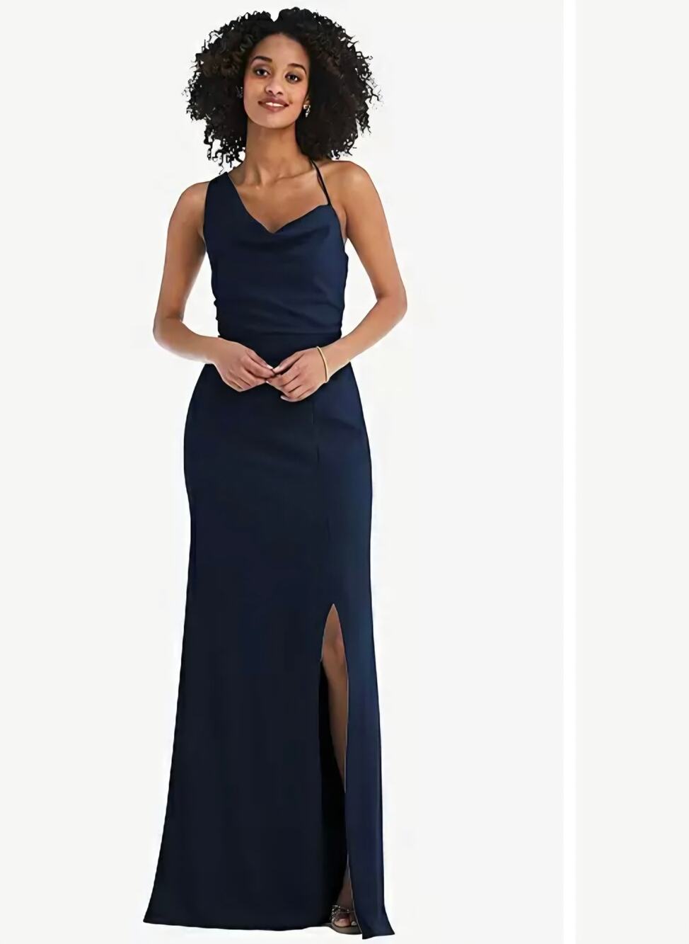 NWT After Six Midnight Blue One-Shoulder Draped Cowl Maxi Dress Style 6849